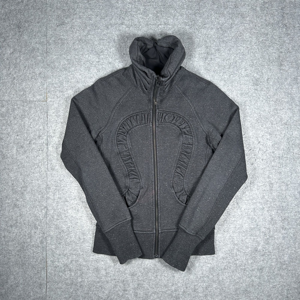 lululemon athletica Scuba Hoodie Womens 4 Heather Charcoal Grey Full Zip Ruched
